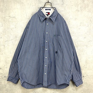 90's トミーヒルフィガー ストライプシャツ 刺繍ロゴ ビッグシルエット