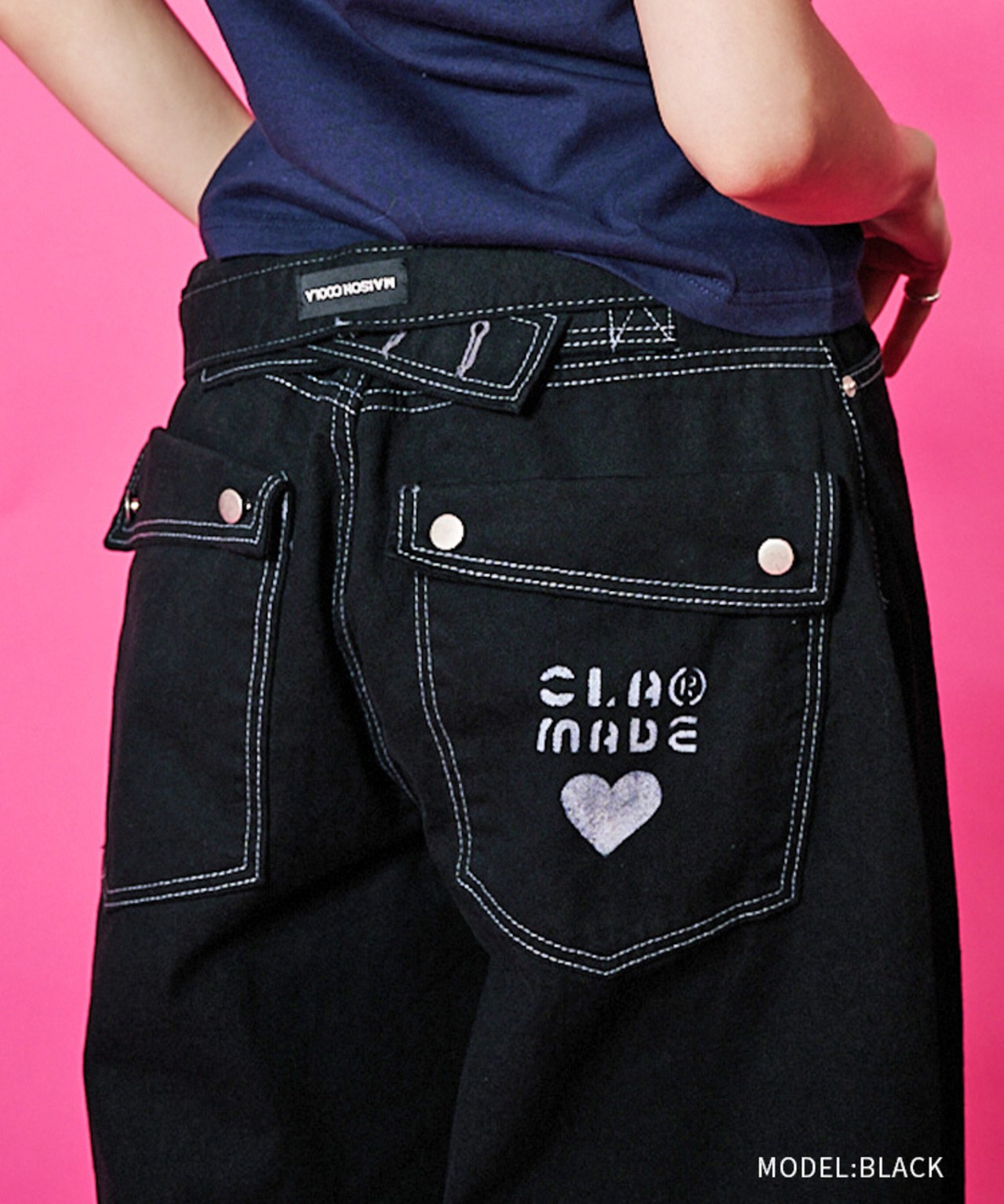 コントラストステッチワイドカーブパンツ (BLACK)　CQ-48127