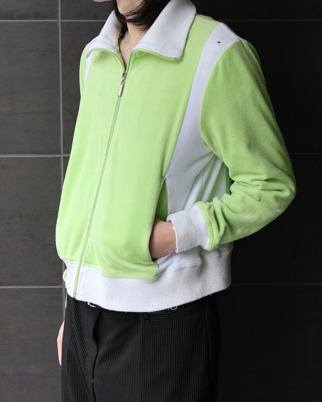 High neck velour zip-up blouson