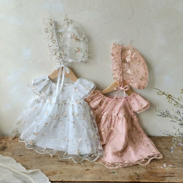 【BABY】夏作女の子 花柄刺繍 チュールワンピース プリンセスドレス ベビー キッズ