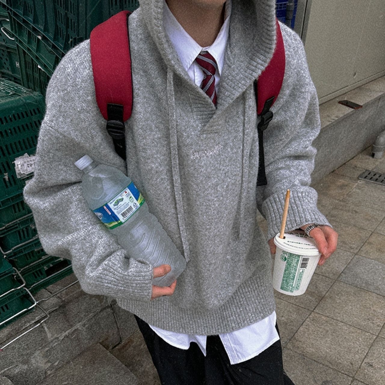 ルーズニットグレーフーディー　1056