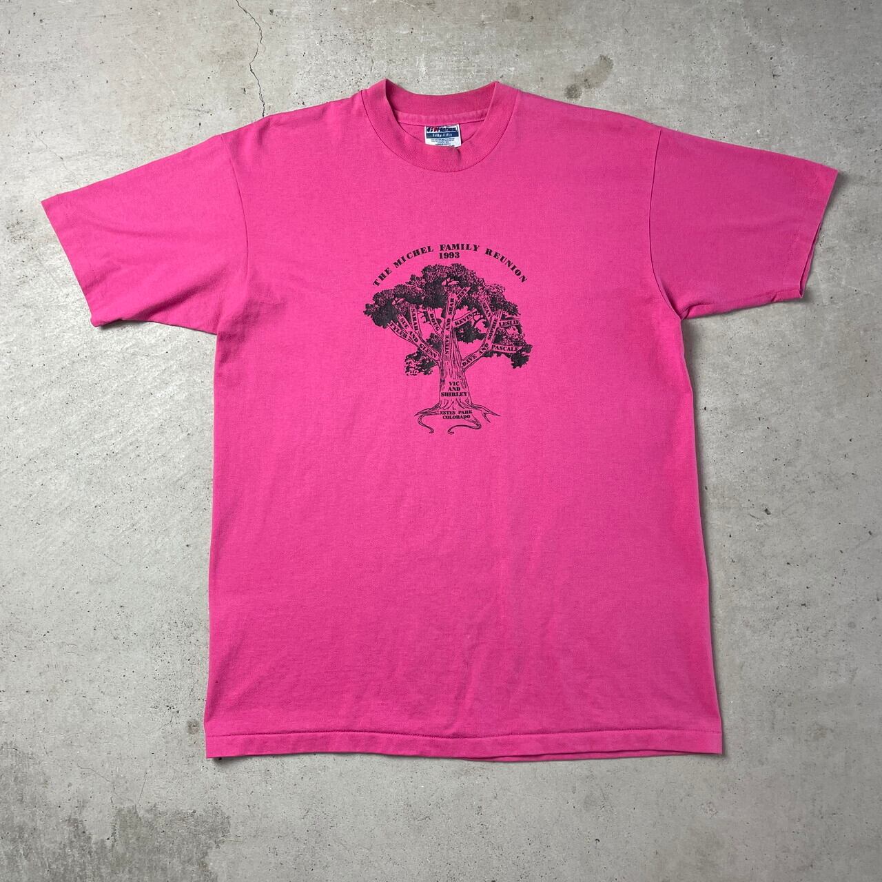 90年代 USA製 FAMILY REUNION 1993 木 プリント Tシャツ メンズL 古着 