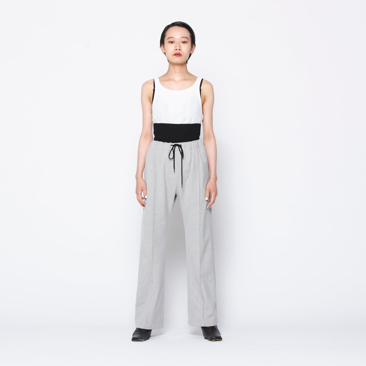 akio Stomach band pants / grey check-