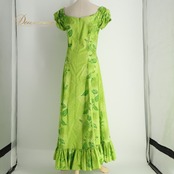 フラダンス 衣装 CC Fashions CCファッション ワンピース グリーン系 花柄 植物柄 ハワイアンプリント ハワイアン アロハ フラ ダンス レッスン 練習 黄緑 緑 ハワイアンダンス フリル フレアスカート ゴールド系 金 華やか 鮮やか さわやか かわいい おしゃれ 上品 ダンス衣装 練習着 レッスンウェア