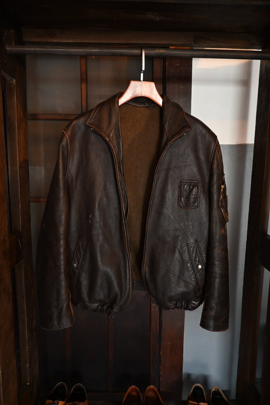 vintage french air force pilot leather jacket brown 726