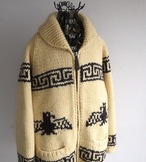 1980's サンダーバード柄 ジップアップ カウチンセーター アイボリー 実寸(men's M程度) ラグラン ショールカラー カーディガン ヴィンテージ