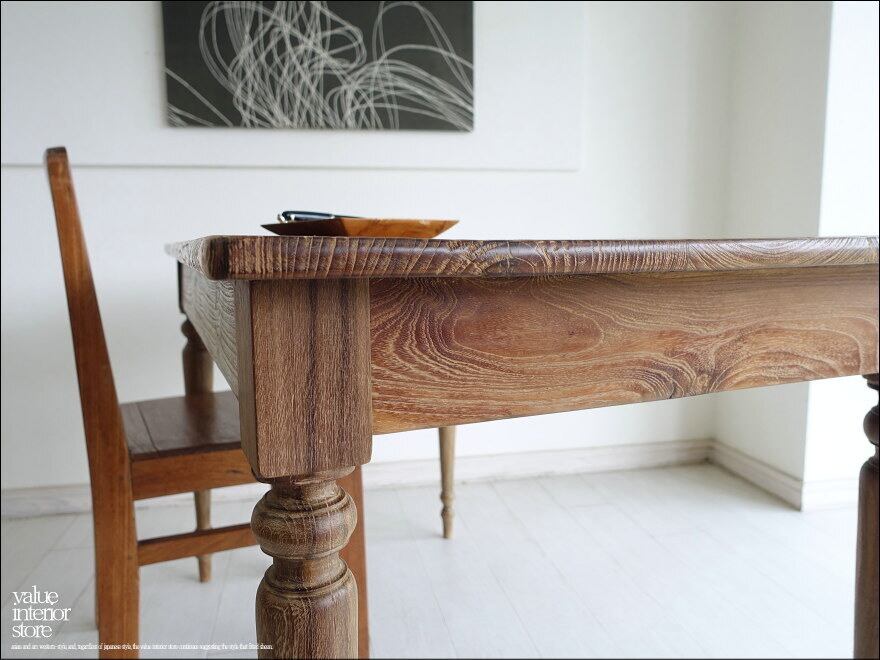 古い木製無垢材のテーブル チーク無垢材 ヴィンテージテーブルAnq07 ダイニングテーブル