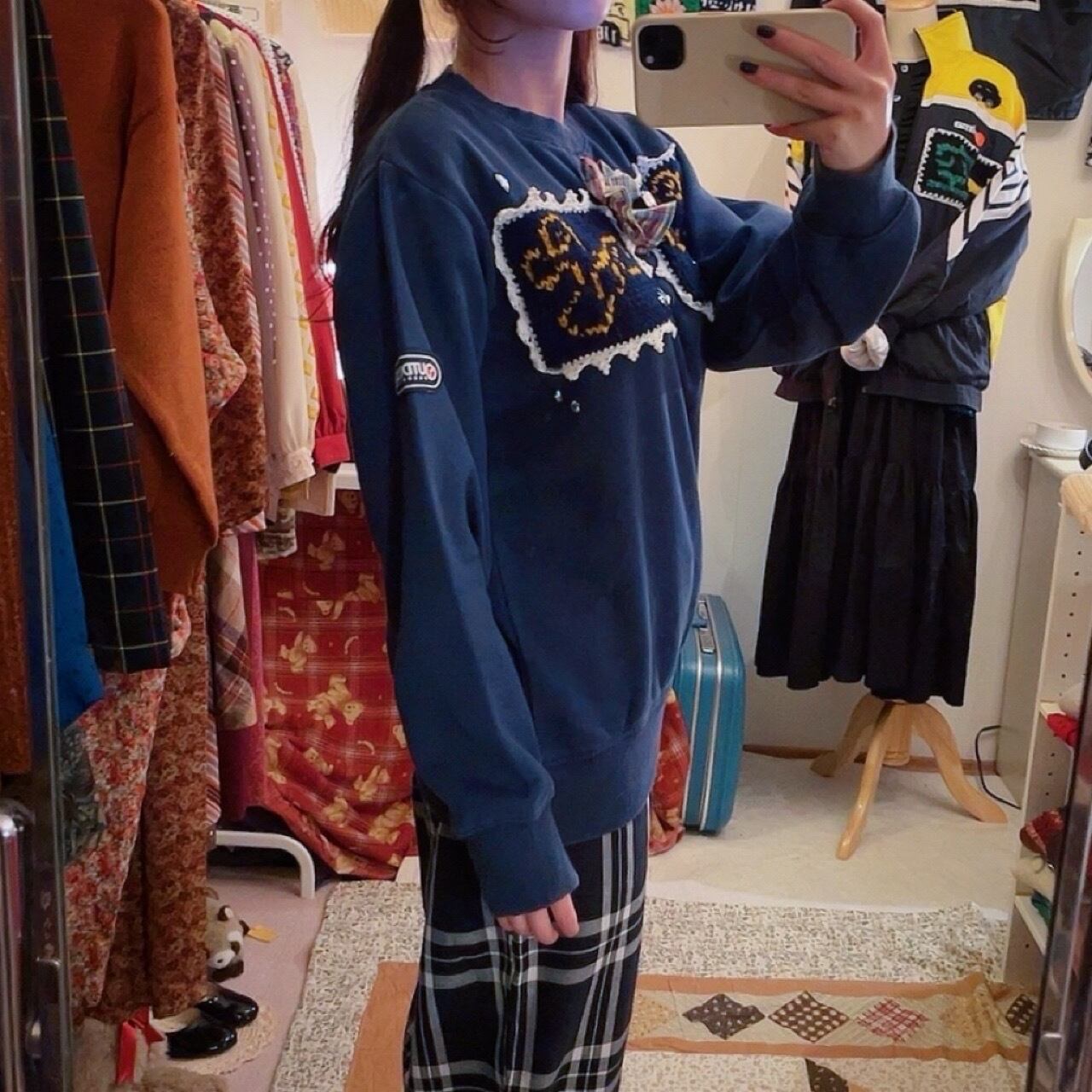 remake / side street light ribbon navy sweat