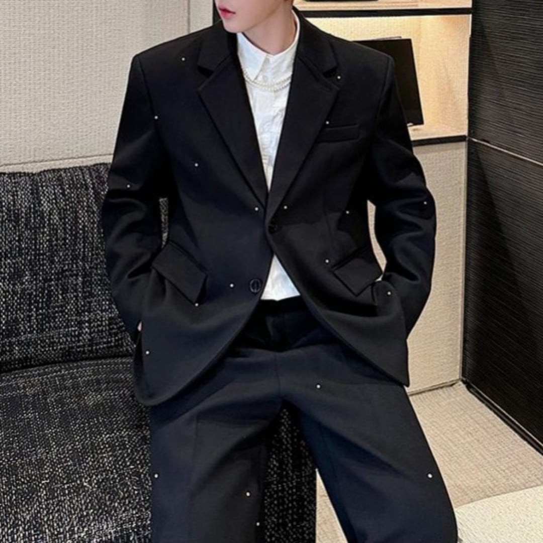 ビーズ装飾 ルーズシルエットスーツ セットアップ D11280 | 韓国メンズ