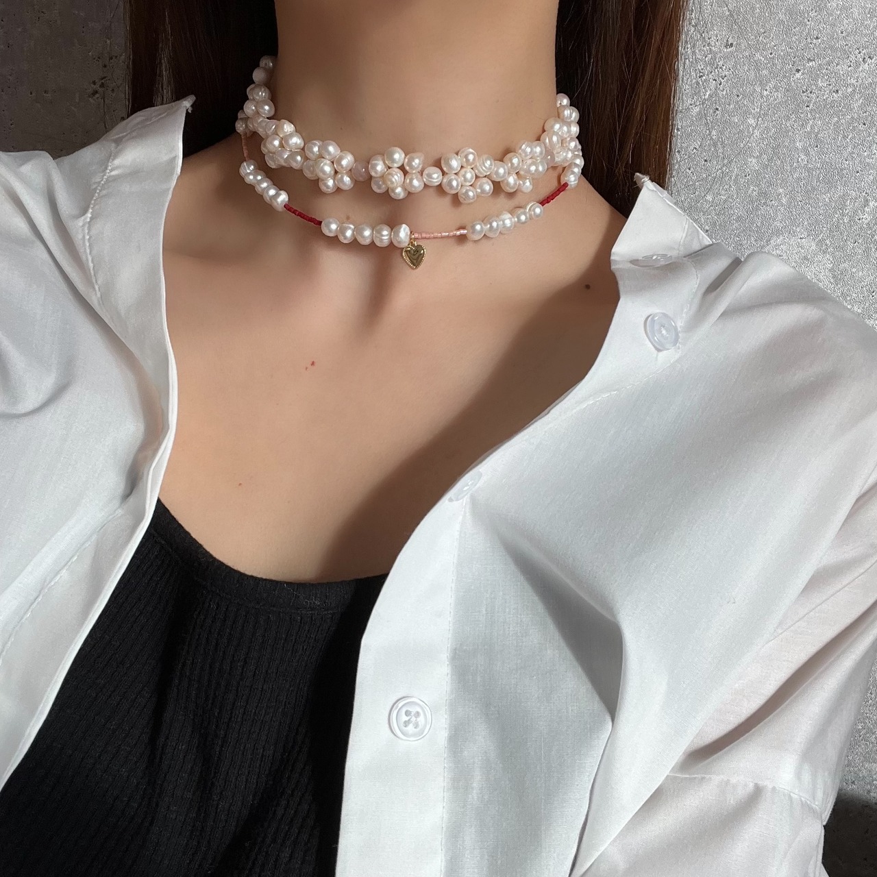 編み込みパールネックレス［GSN042］