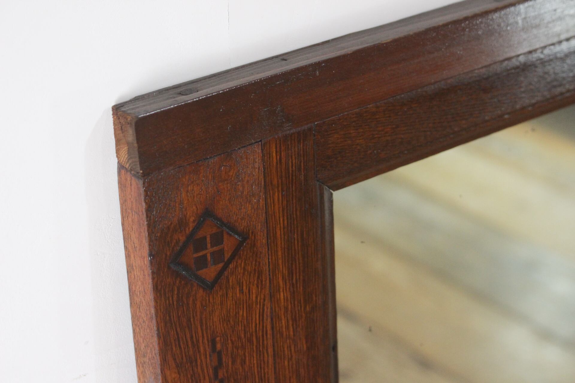 レトロ ミラー 鏡 寄木細工 無垢材 壁掛け 立て掛け ウォール