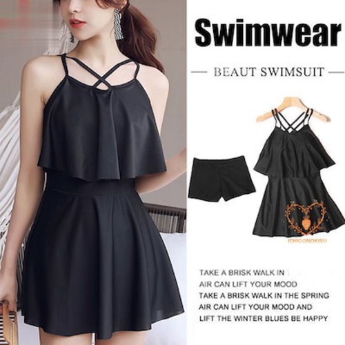 胸パッド 体型カバー ビーチ 盛れる フリル 水着 ワイヤーなし ワンピース レディース ショーツ 2点セット プール 海 セパレート