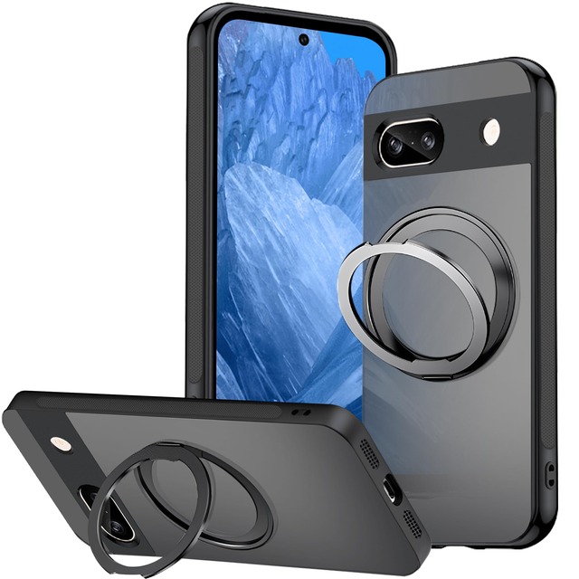 ZXZone Google Pixel 8a 用 ケース リング付き 360°回転スタンド Magsafe対応 スタンド機能 縦横両対応 ピクセル8a カバー 耐衝撃 MIL規格 滑り止め 防指紋 ストラップホール ワイヤレス充電 スマホケース ブラック(pixel8a 対応)