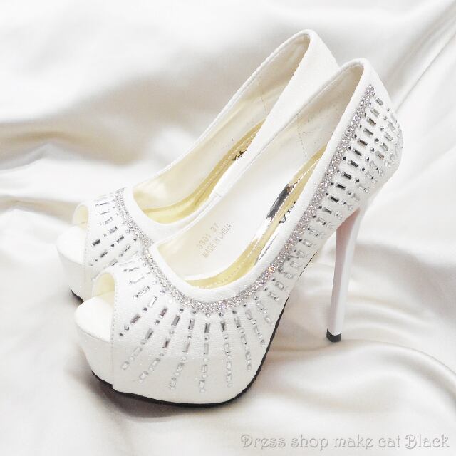 SALE【即納】Anniversary【数量限定】★2color 14cmヒールのオープントゥパンプス ma-3301 ドレス 結婚式 パーティー お呼ばれ