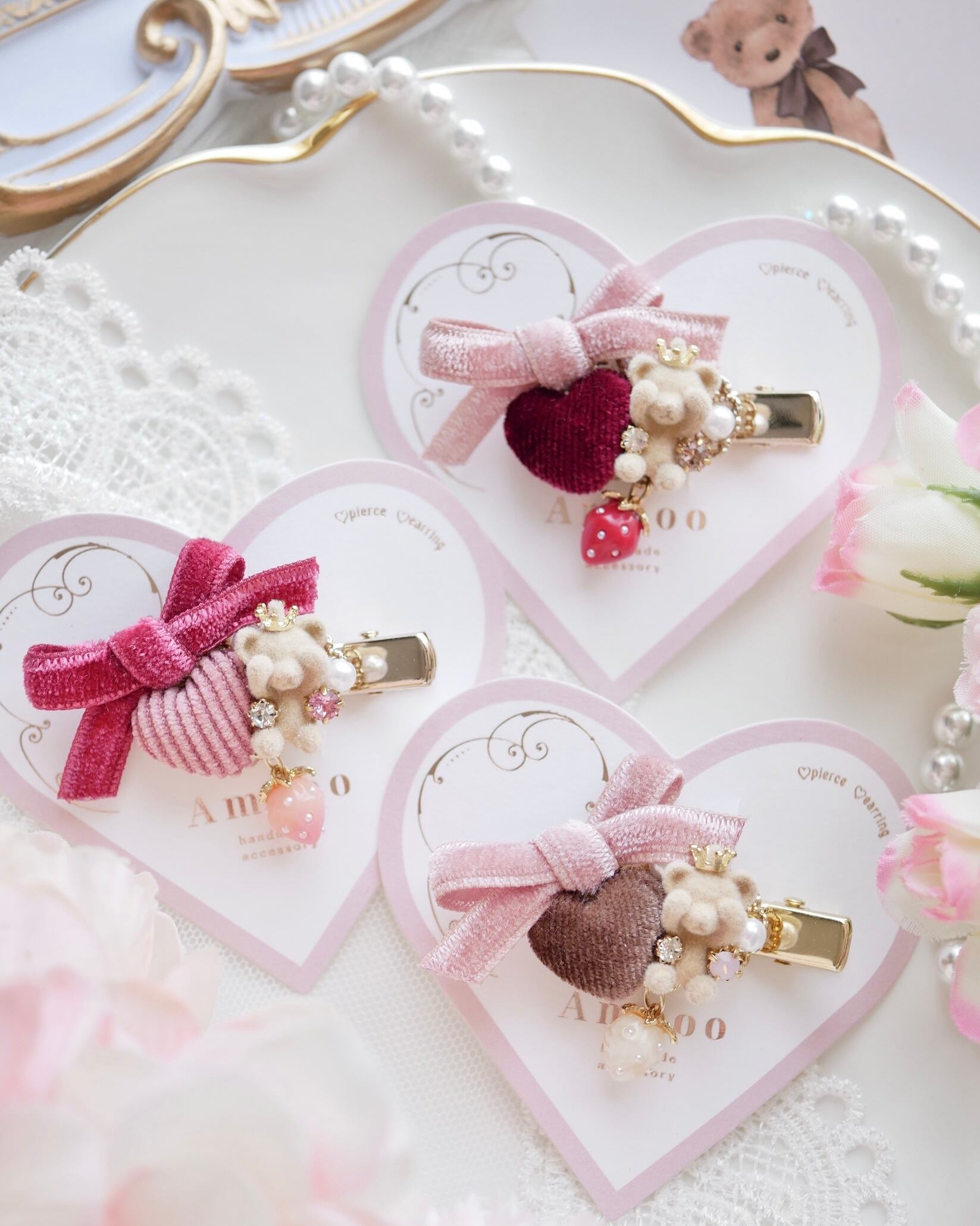 旧☆レジンヘアゴム クリップ不規則マーブル花束ブーケビジュー