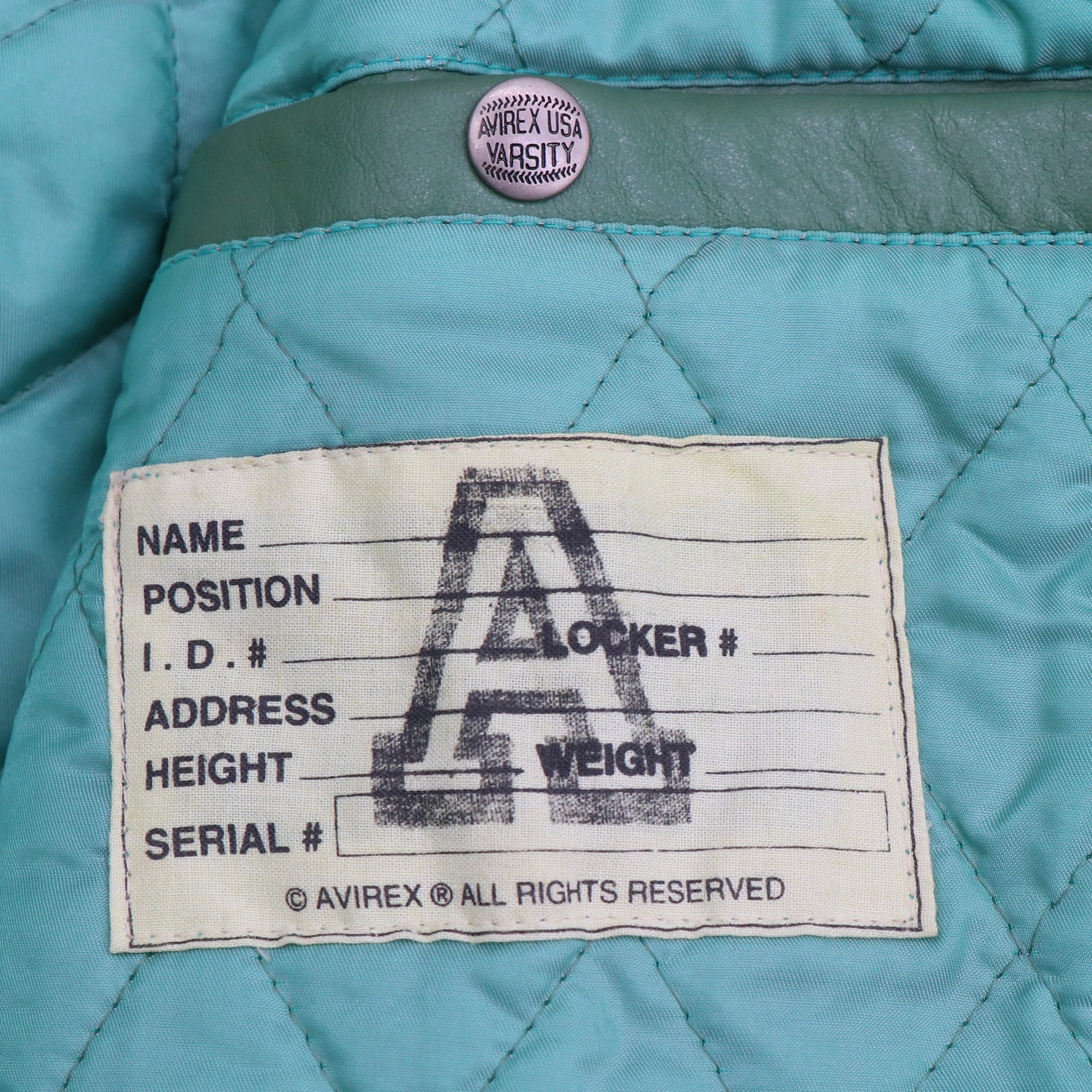 AVIREX USA VARSITY レザージャケット ブルゾン グリーン ベージュ