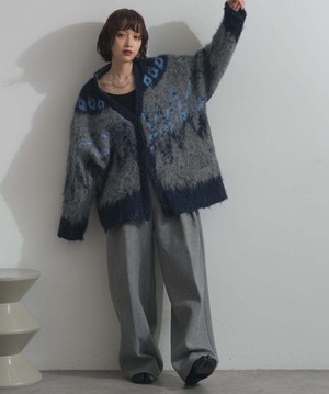 HD2510043 ノルディック柄シャギーニットカーディガン charcoal