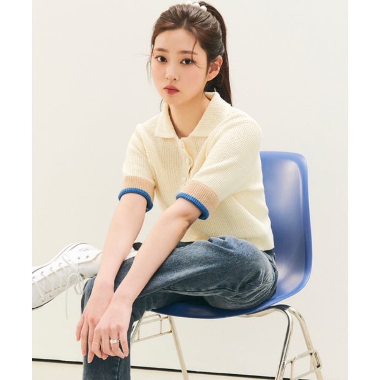 CITY BREEZE] SLEEVE COLORED WAFFLE KNIT TOP_IVORY 正規品 韓国 