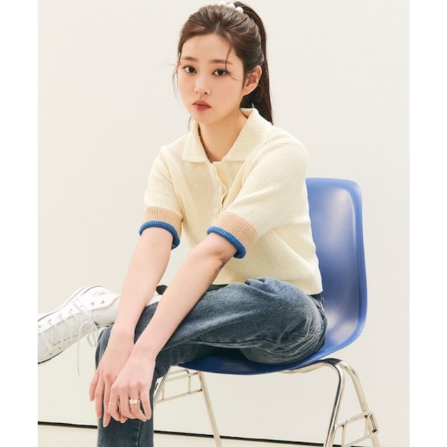 [CITY BREEZE] SLEEVE COLORED WAFFLE KNIT TOP_IVORY 正規品 韓国ブランド 韓国代行 韓国通販 韓国ファッション ニット