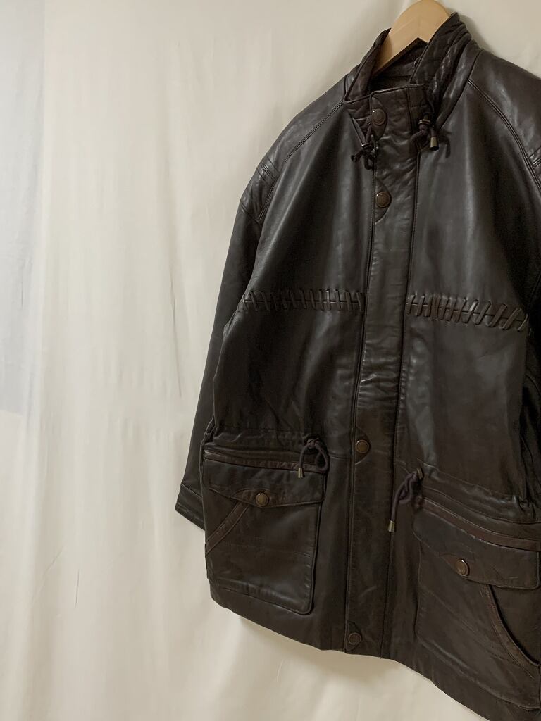 1990's Design Leather Stand Collar Coat "VALENTINO"