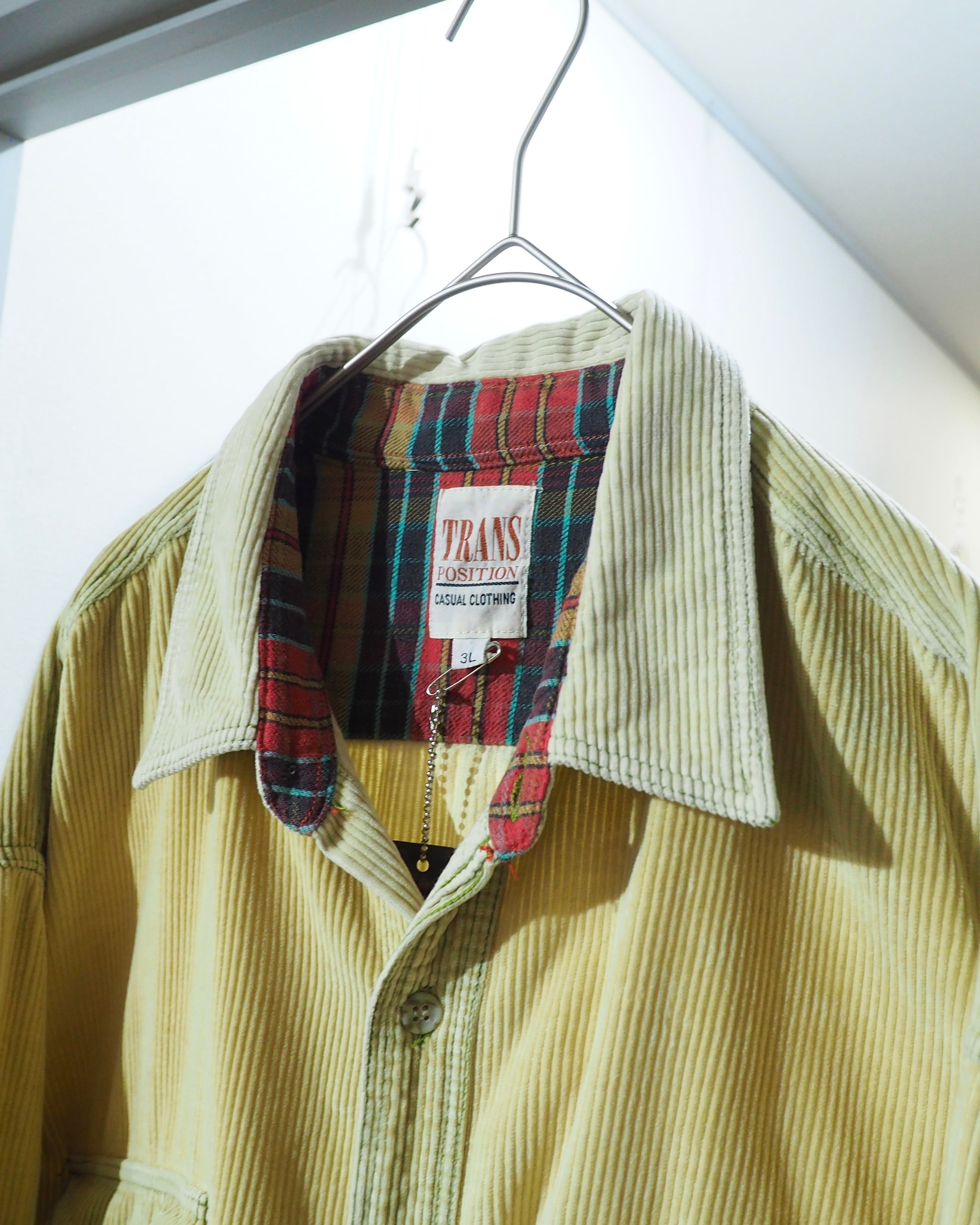 1990s " Trans position " Pale Lemon Color vintage loose Corduroy shirt
