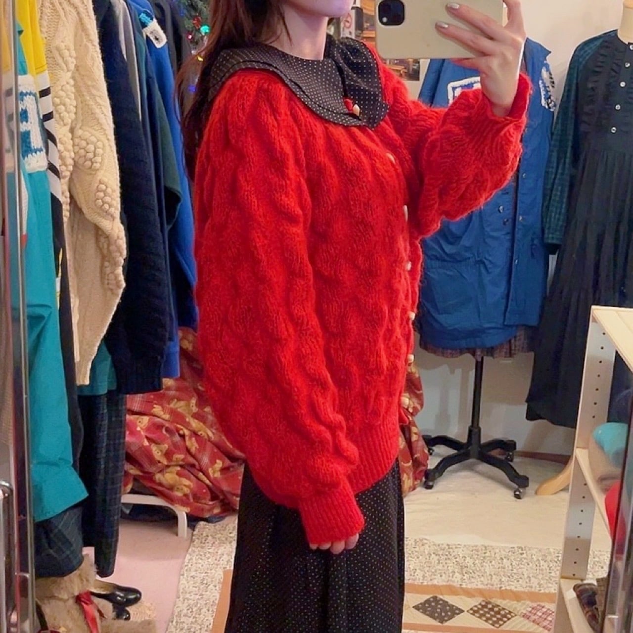 toggle button red cable knit cardigan