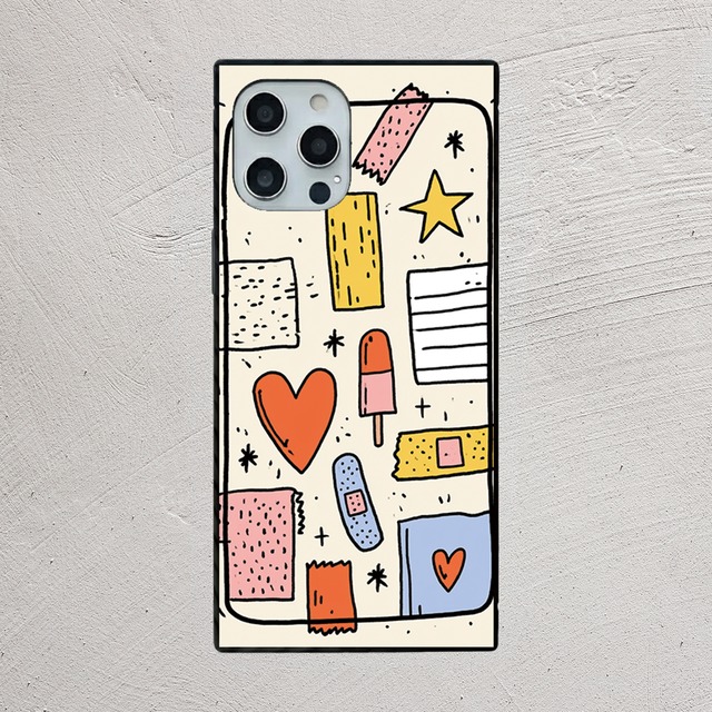 受注生産 iPhoneケース 星とハートの紙片コラージュ｜ZINE風 ZINE017A