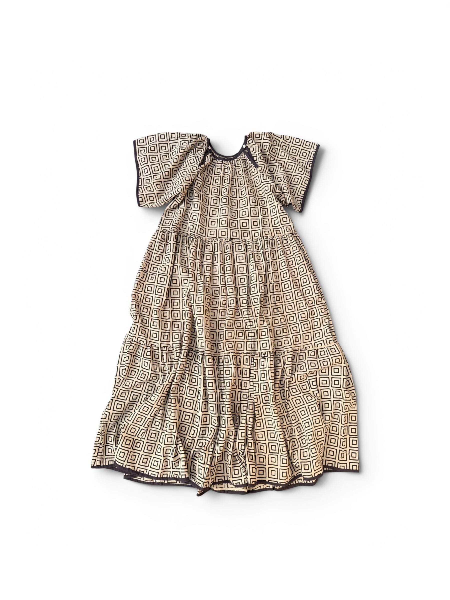 saruche フレアスリーブ Neck Button Dress Natural Black