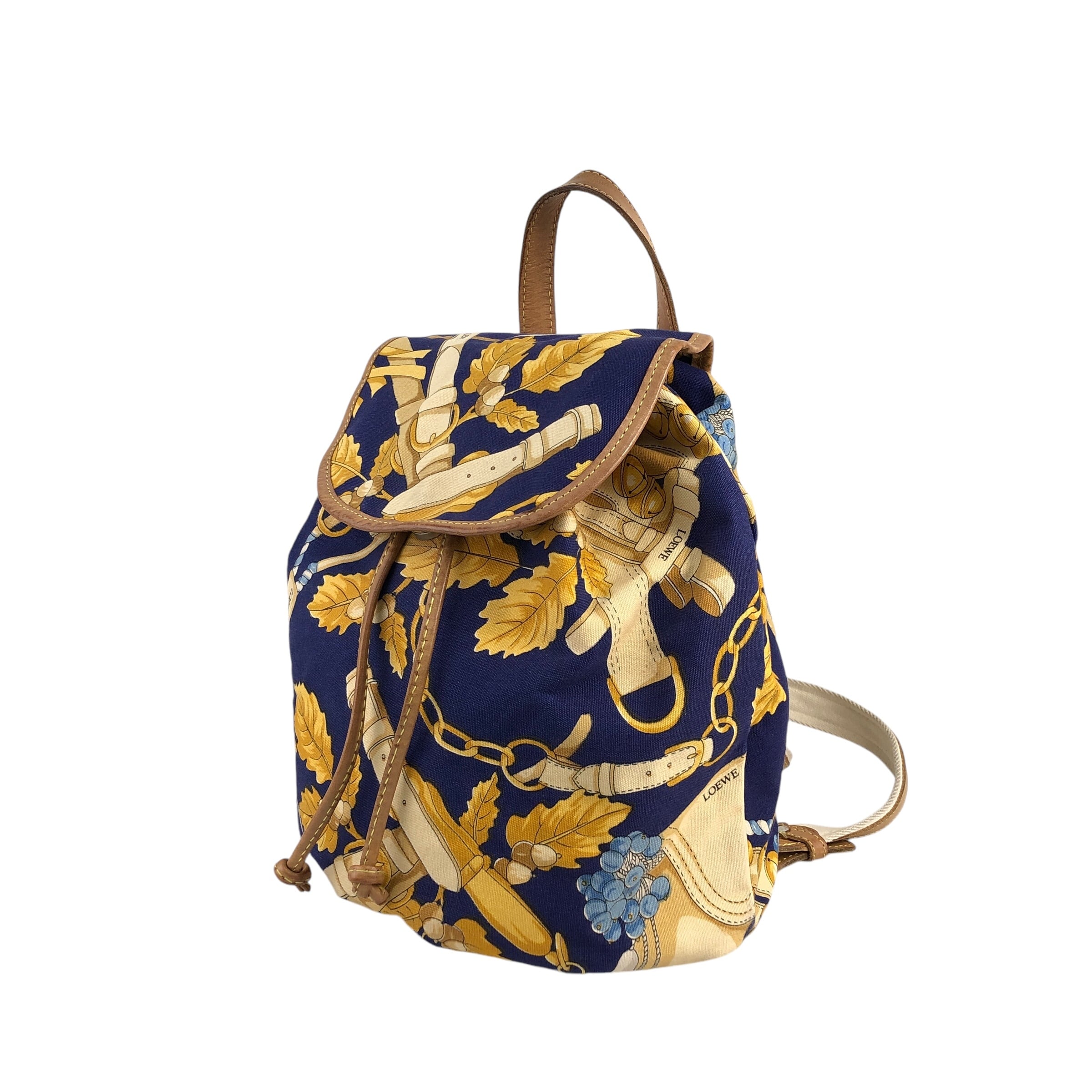 LOEWE ロエベ 総柄 キャンバス 巾着 バックパック ネイビー LOEWE ロエベ 総柄 キャンバス 巾着 バックパック ネイビー