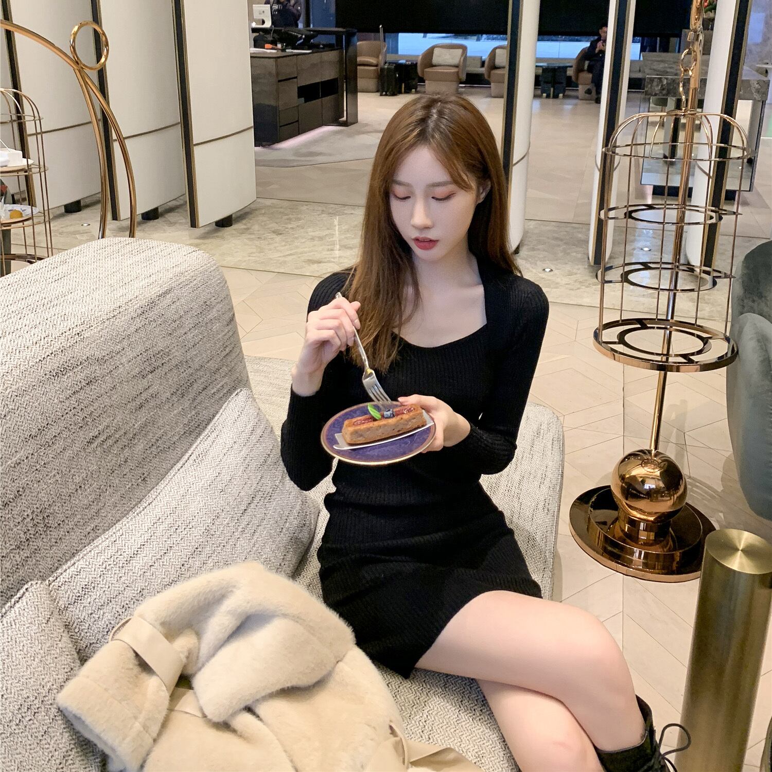 オータムウィンタースタンダードニットドレス レディースコート セーター スカート レトロ 秋物 冬物 6Du_Shop_Women93237888685