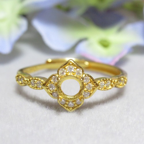 4㎜ フラワーフレーム マーキスCZ S925 リング台 YG