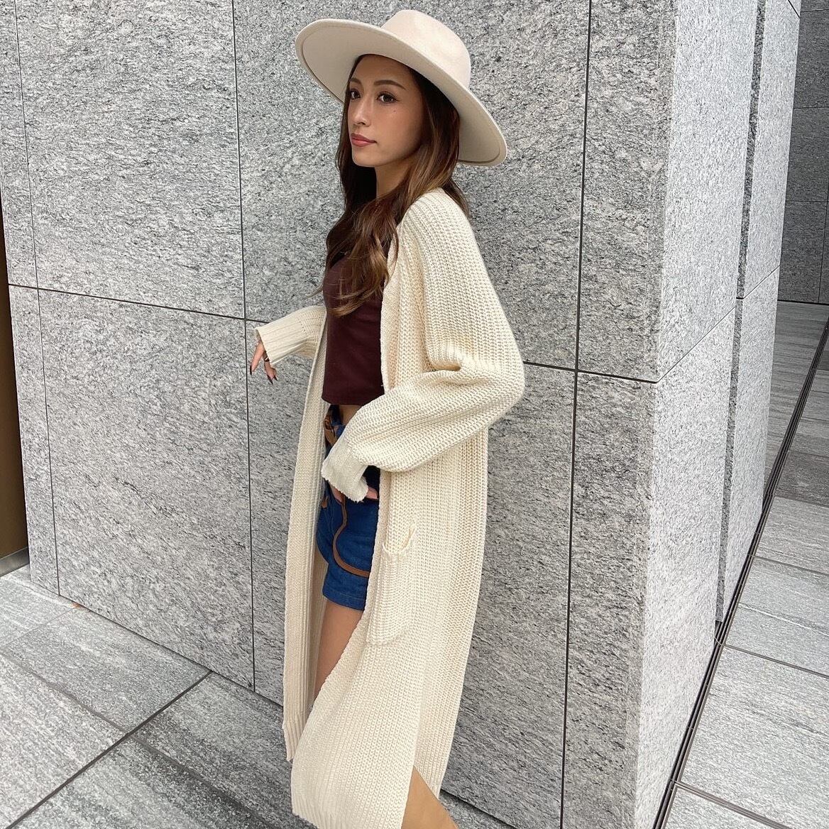 即納】オーバーサイズロングニットカーデ 2color【FI016