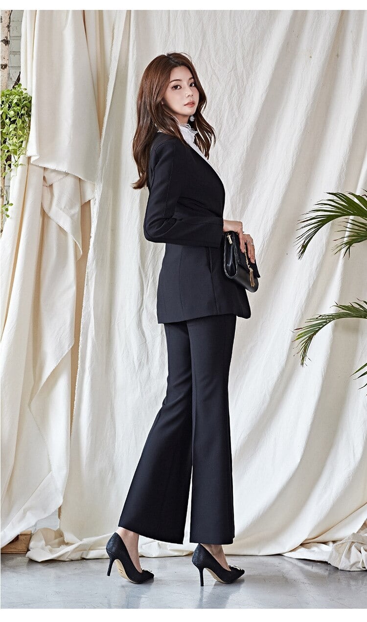 女性用ベルベットブレザーとフレアパンツスーツ,デザイナースーツセット,シングルボタン,高品質,新しい,秋,冬,2022 新作】【送料無料】 シンガーブレストソリッドブレザージャケットと