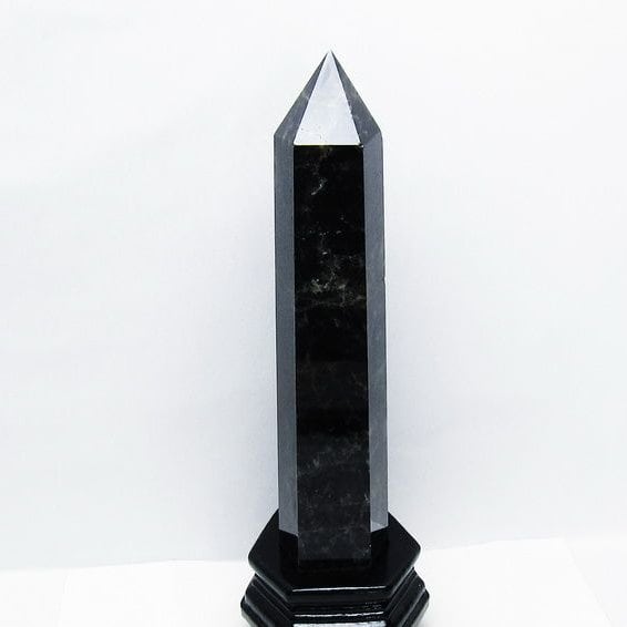 1.4Kg モリオン 黒水晶 六角柱 台座付属 一点物 152-4003