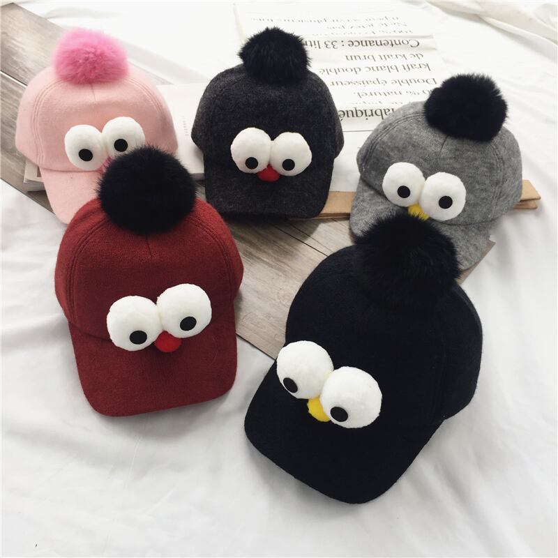子供かわいい目ヘアボール野球帽アヒル舌帽子バージョンの潮赤ちゃん男性と女性秋と冬の太陽の帽子 ブラック・アイド・ピーズ71113585887