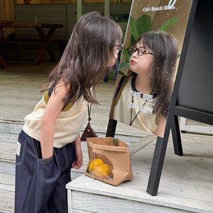 夏レトロ配色ニットベスト