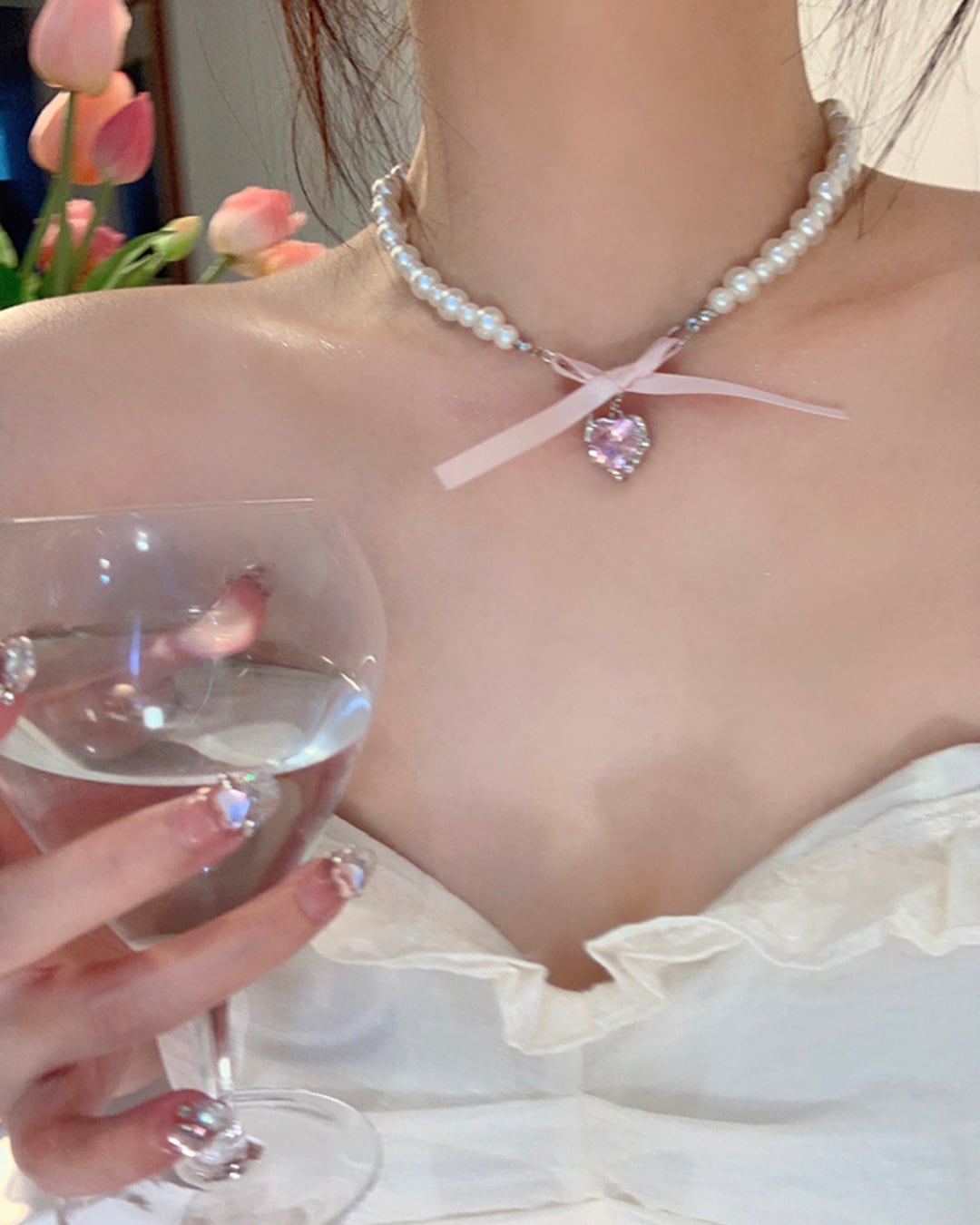 ピンクハートリボンパールネックレス 2310072 | Deelia ピンクハートリボンパールネックレス 2310072 | Deelia