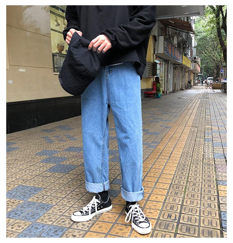 全1色 デニム パンツ ストレート カジュアル サイドライン