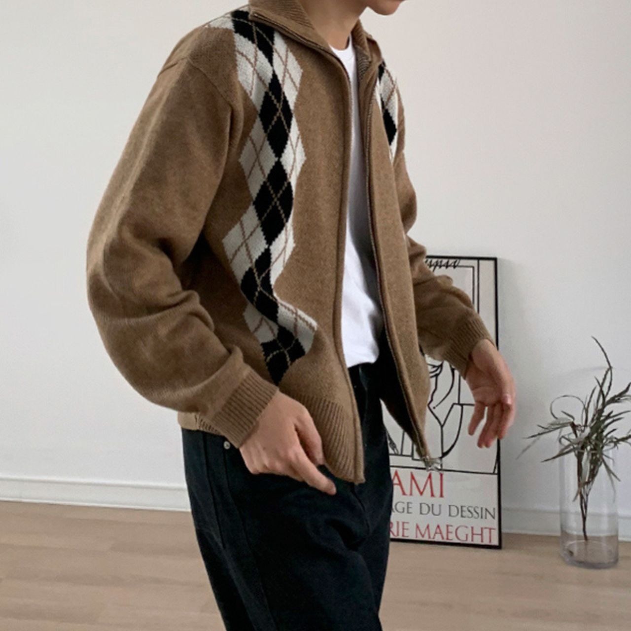 アーガイルジップアップニットカーディガン　MT0080387