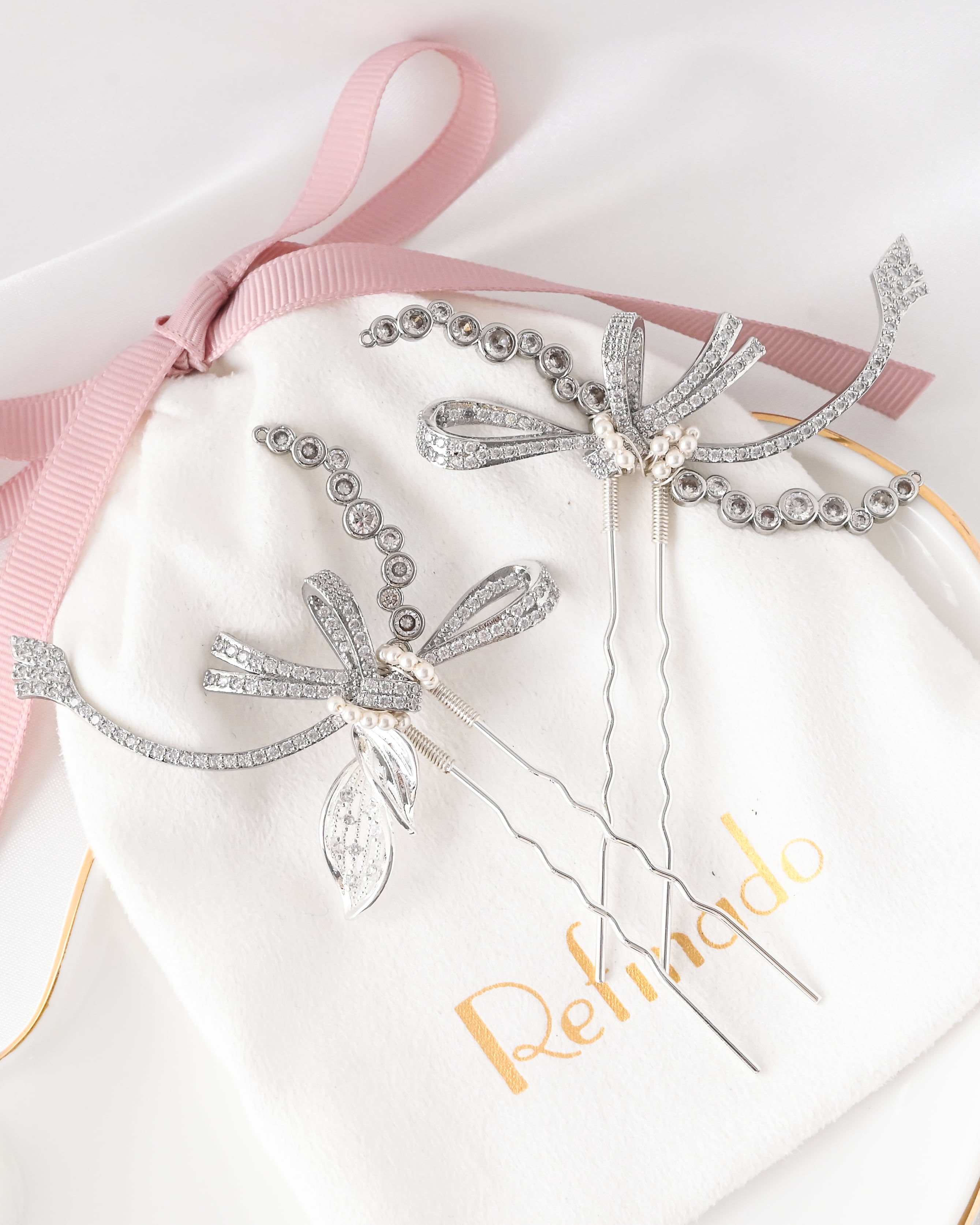 リボンヘアピン2本セットウェディング【AH2507-03】