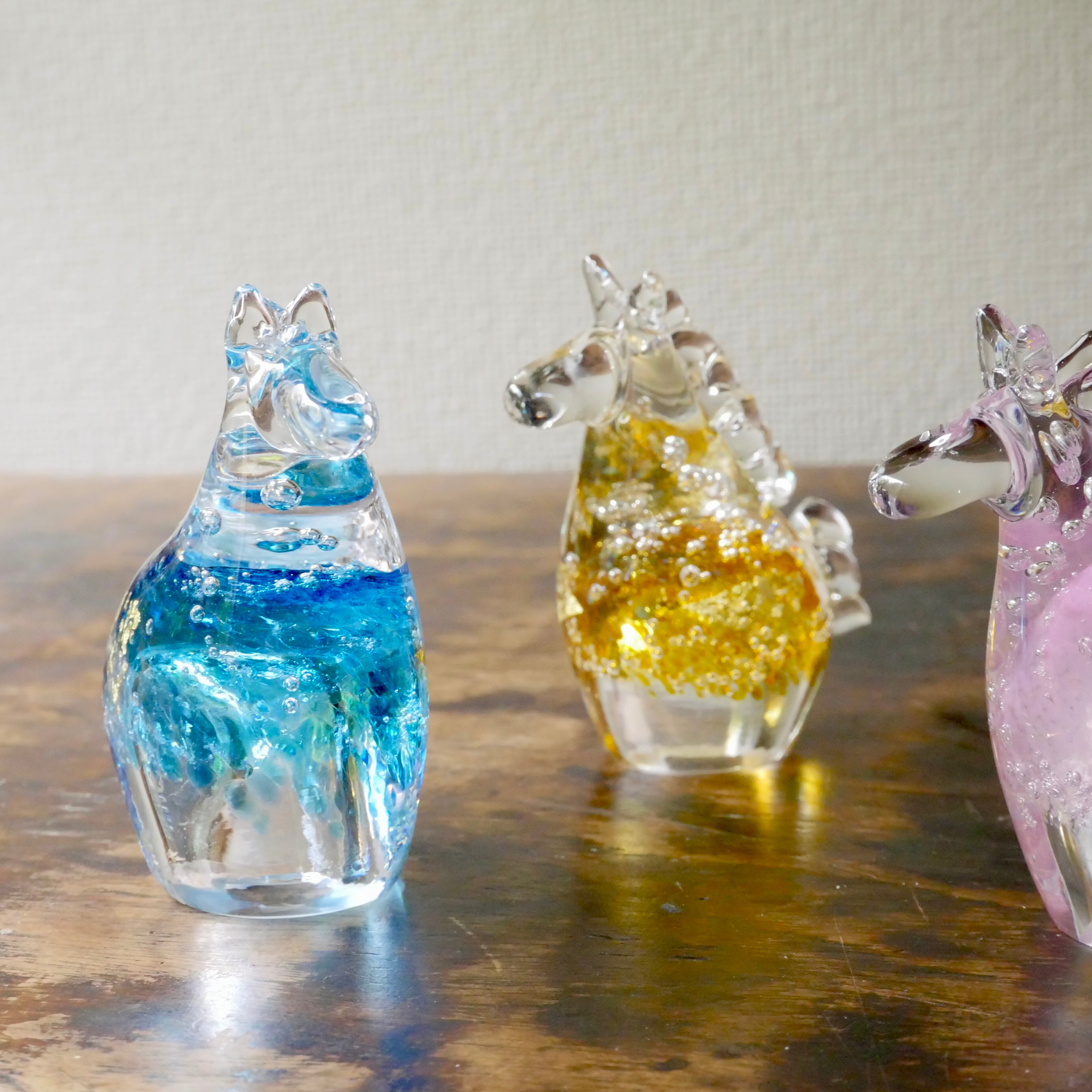 25冬】干支(高さ6cm) ガラス午S (青駒)ブルー | TSUNE;田中恒子の器