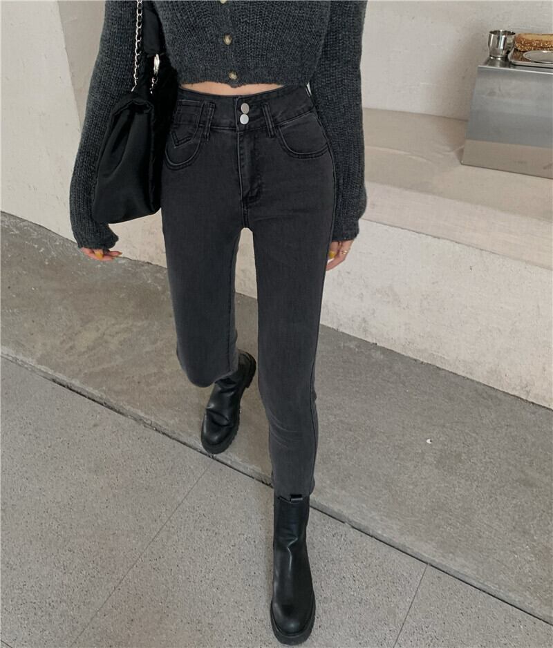 レディーススプリングオータムブラックハイウェストウェストスリムパンツ 春物 秋物 ブラックストロベリース88456197782