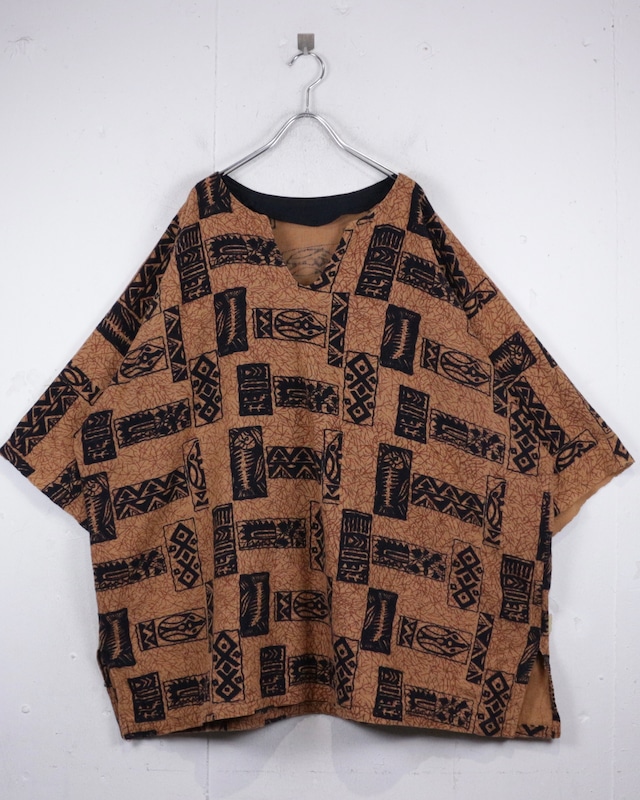 【Caka act2】Geometric × Tribal Motif Vintage S/S African Pullover Shirt