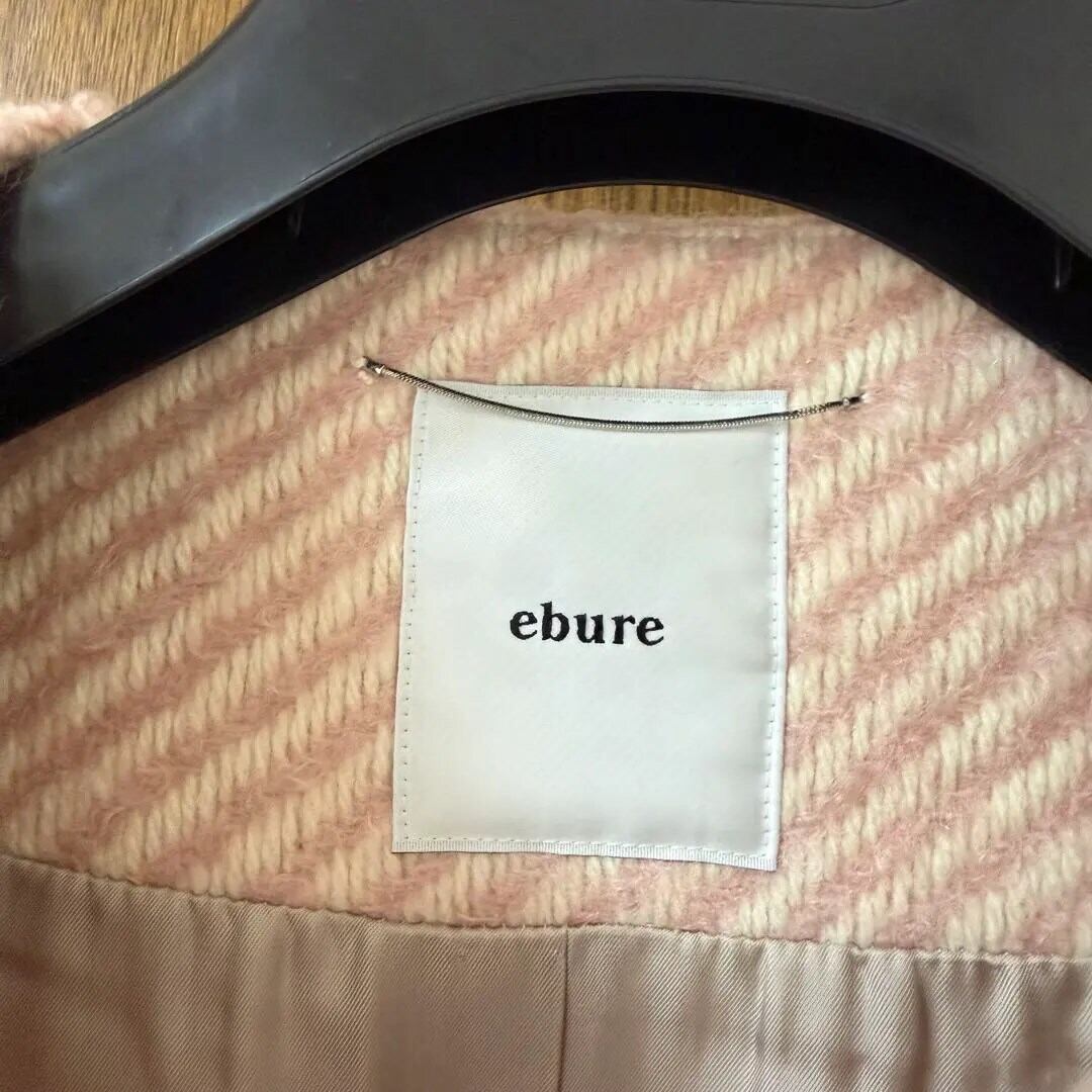 美品 ebure モヘアリングカルゼ ヘリンボーン織り ノーカラーコート ピンク 美品 ebure モヘアリングカルゼ ヘリンボーン織り ノーカラーコート