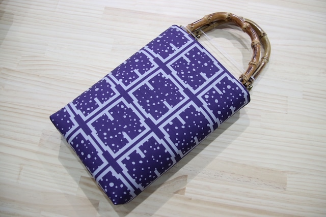 【紬　バンブーバッグ　紫　】