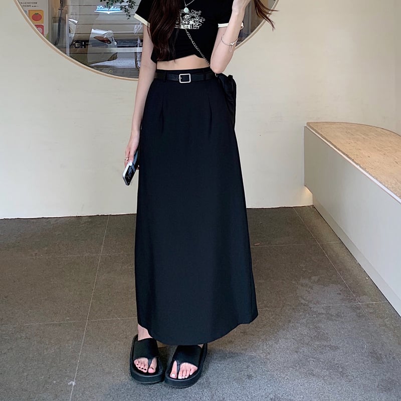 スカート ロングスカート ロング ロング丈 細身 ストレート Aライン スマート スリット バックスリット ハイウエスト ドレープ 大人可愛い きれいめ シンプル 大人 おしゃれ お洒落 かっこいい こなれ感 ラフ クール セクシー 無地 夏 10代 20代 30代 レディース 女性用 学生 通学 デート お出かけ 女子会 休日 イベント 着回し 普段使い 韓国系 脚長 サイズ S M L 小さいサイズ 黒 ブラック