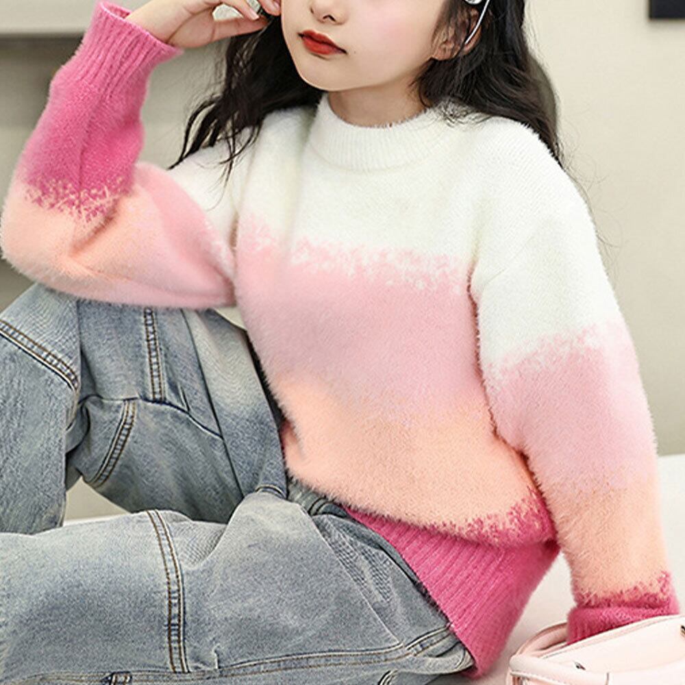 【送料無料】 子供服 女の子 ニット セーター グラデーション 長袖 韓国 春秋 キッズ 小学生 かわいい おしゃれ 厚手 暖かい カジュアル ゆったり 通学 通園 大人可愛い 大人女子