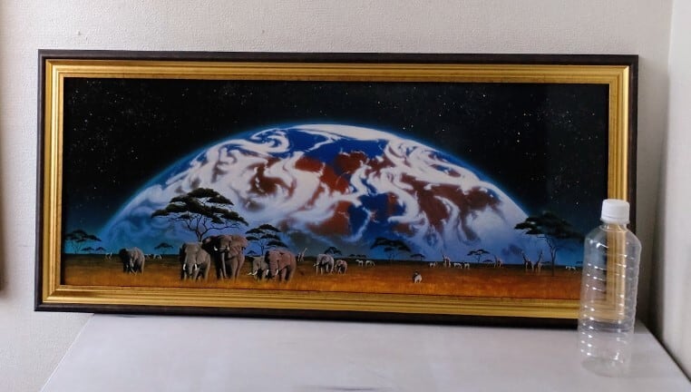 シムシメール「目覚めるアフリカ」 ポスター額装品 額縁外寸82.0x37