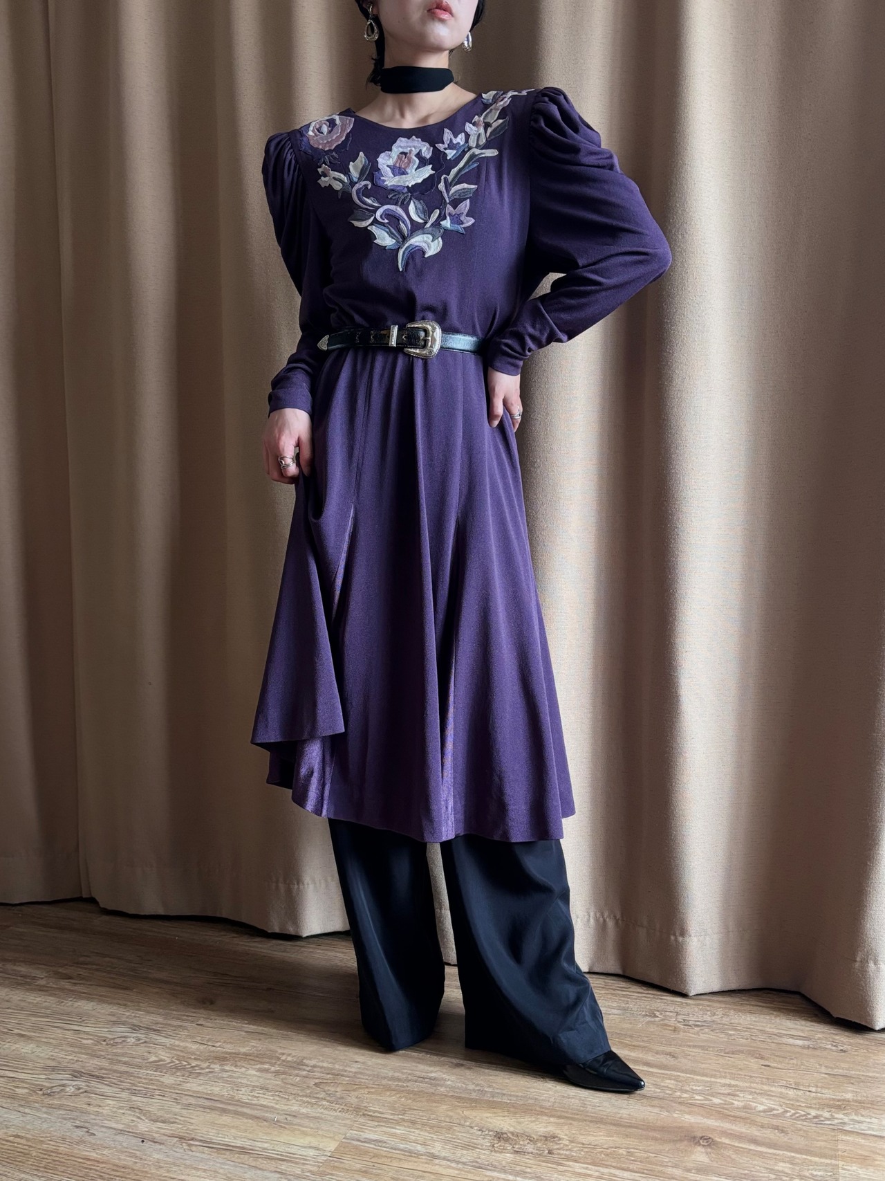 floral embroidery purple dress-5210-4
