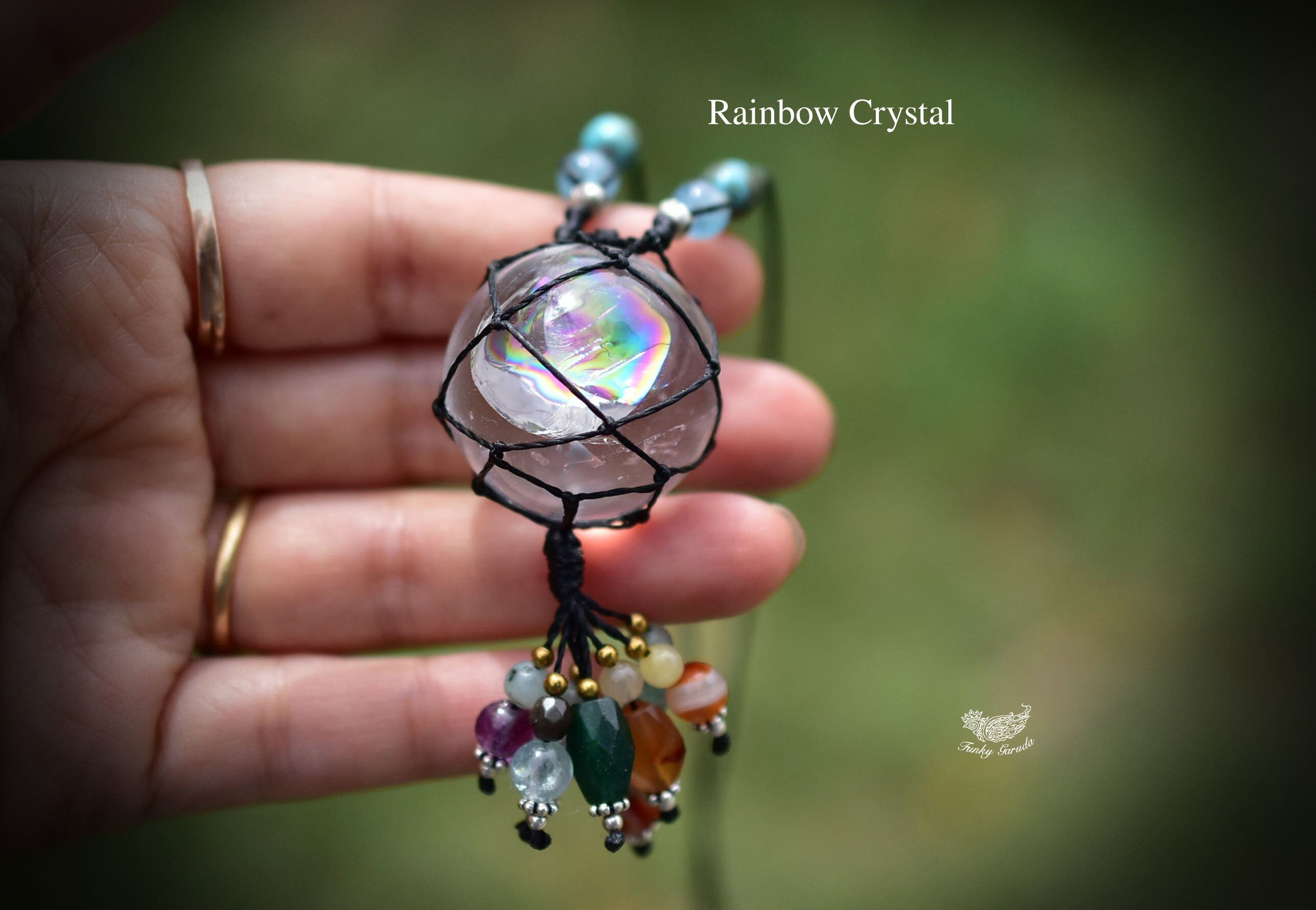 大きな虹★クリスタルボール マクラメネックレスcry018